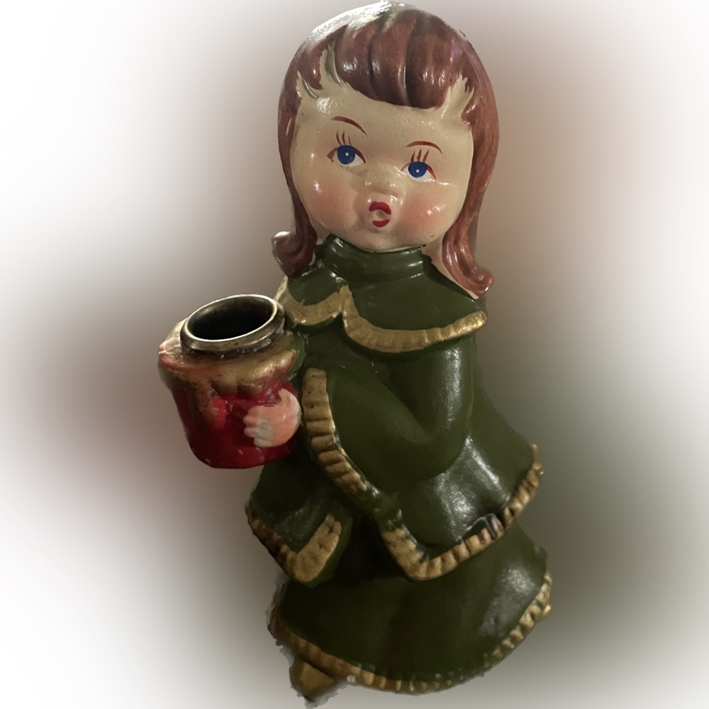 Vintage Hand Decorated Candle Caroler Holder Retro Girl Star Brand Japan